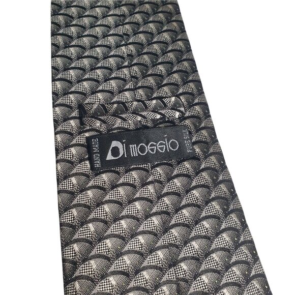 Di Moggio Mens Vintage Silk Tie Black Silver Geometric Pattern Handmade Gift Dad - Picture 4 of 5